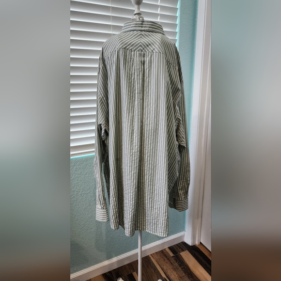 Roundtree & Yorke Men's  Two Ply Cotton Green/ White Striped Shirt  Sz 3XT - Picture 3 of 6